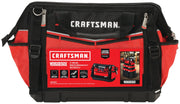 Craftsman CMST17622 red and black 17-inch VERSASTACK tool bag with multiple exterior pockets, front angle.
